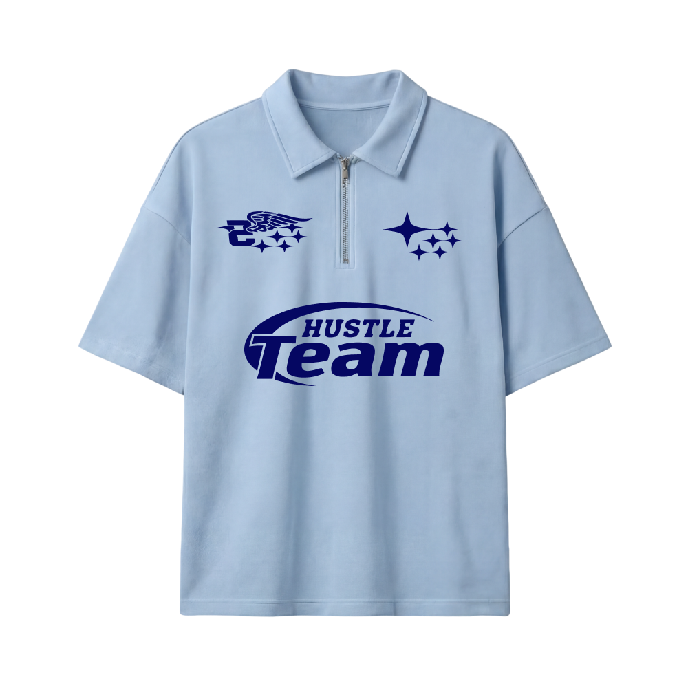 Hustle Team Be Autyst Quater Zip Ice Blue T-Shirt