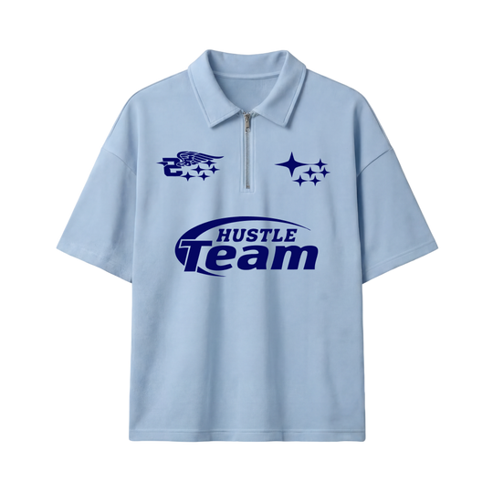 Hustle Team Be Autyst Quarter Zip Ice Blue T-Shirt