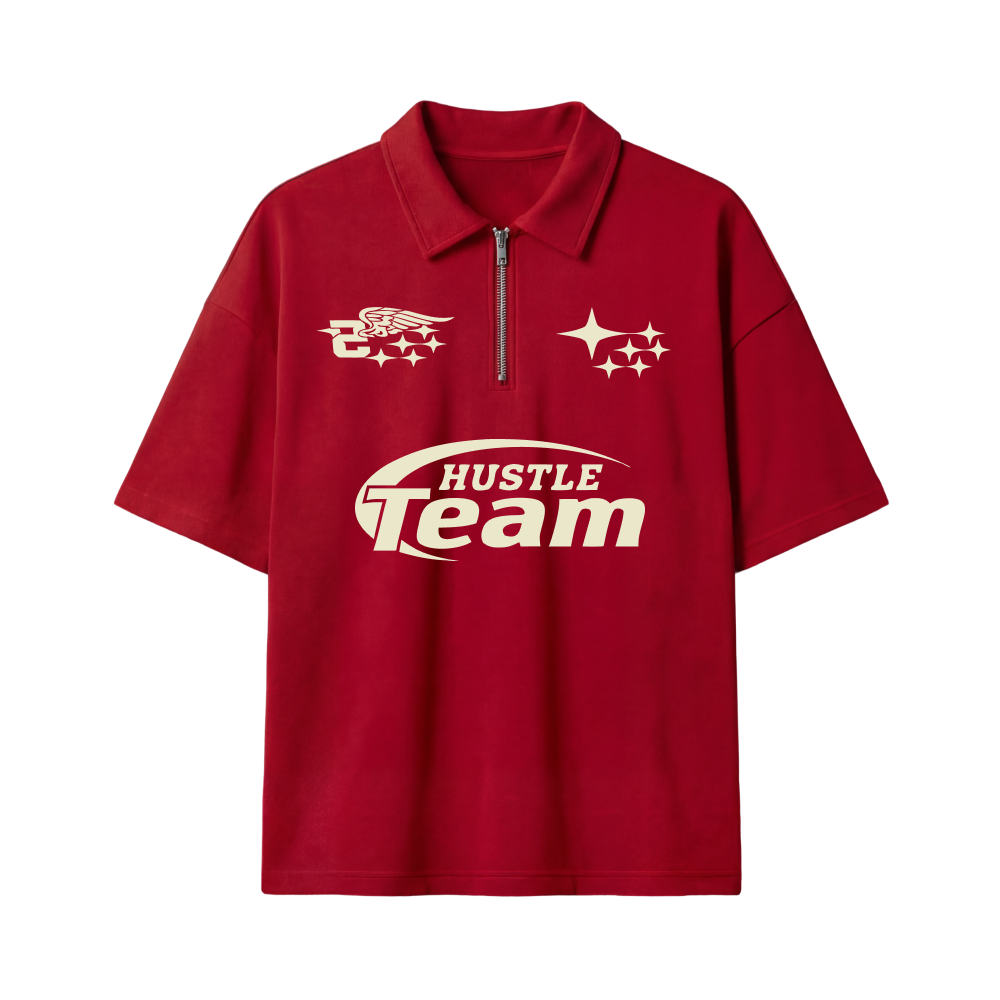 Hustle Team Be Autyst Quater Zip Red T-Shirt