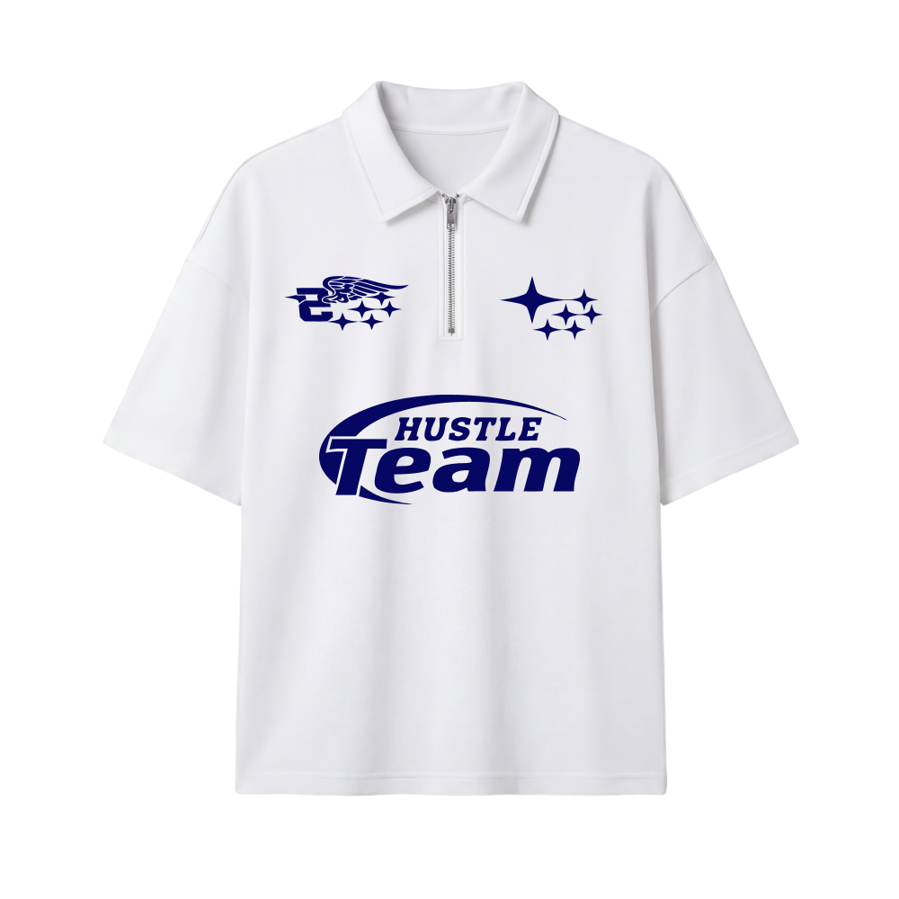 Hustle Team Be Autyst Quater Zip White T-Shirt