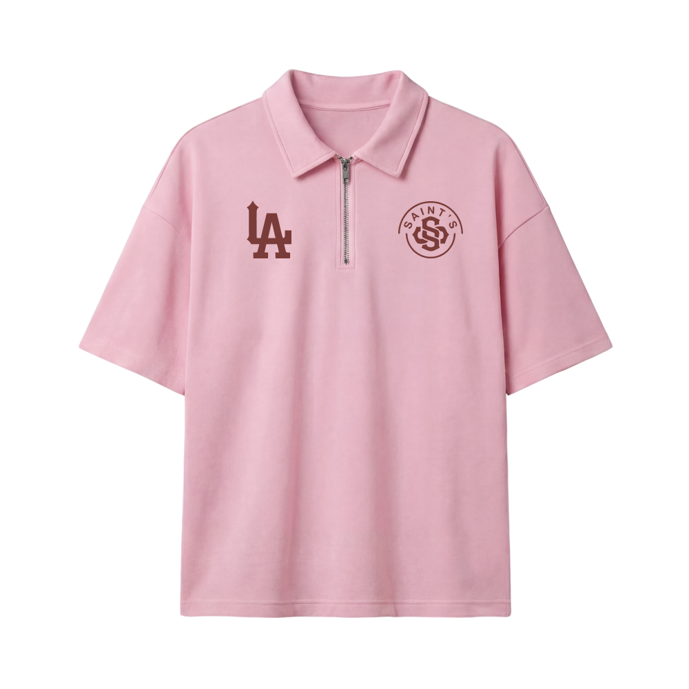 New York Be Autyst Quater Zip Pink T-Shirt