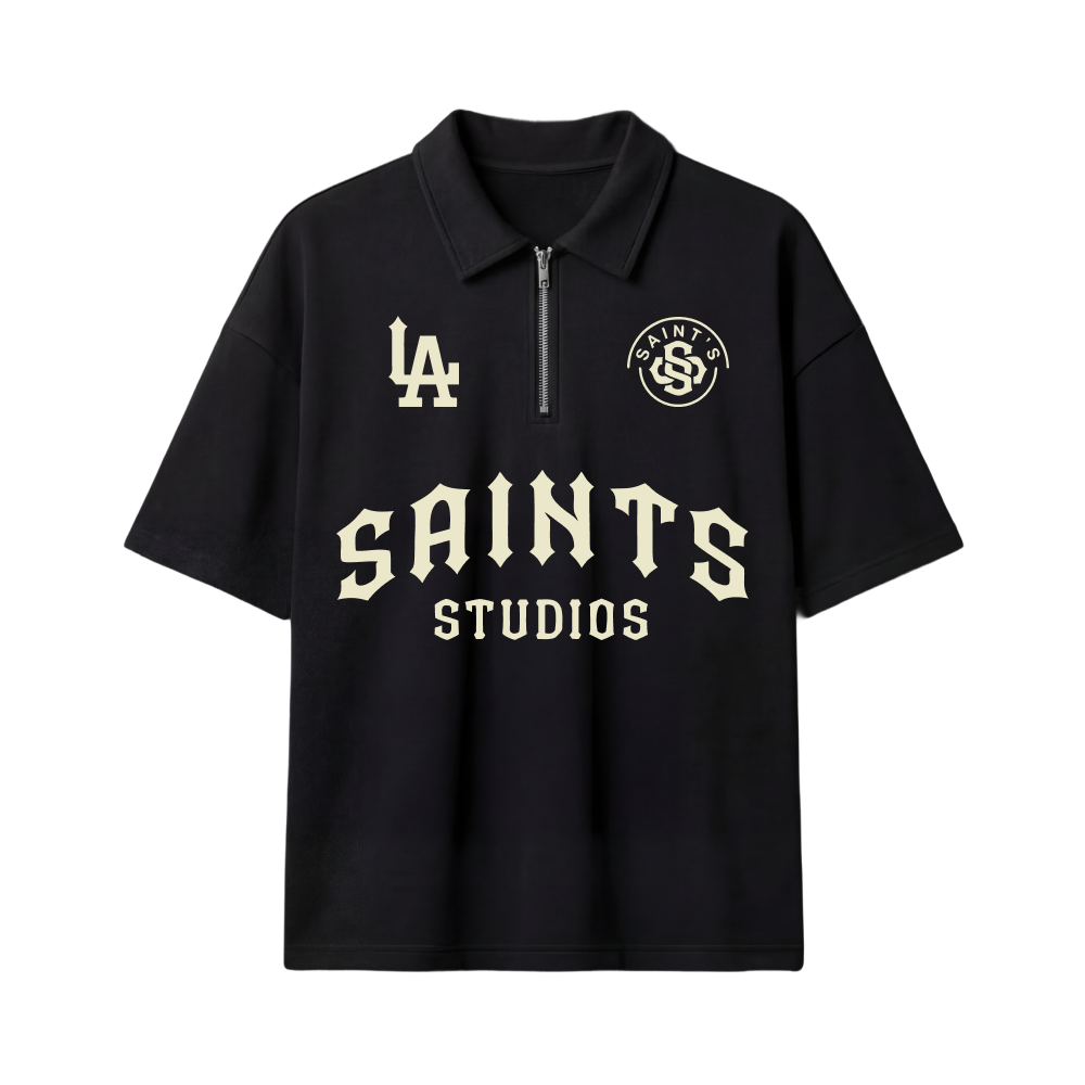Saints Be Autyst Quater Zip Black T-Shirt