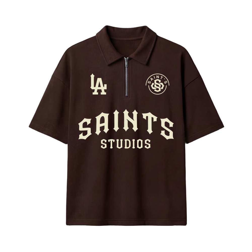 Saints Be Autyst Quater Zip Brown T-Shirt