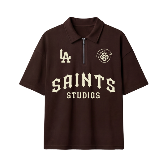 Saints Be Autyst Quarter Zip Brown T-Shirt