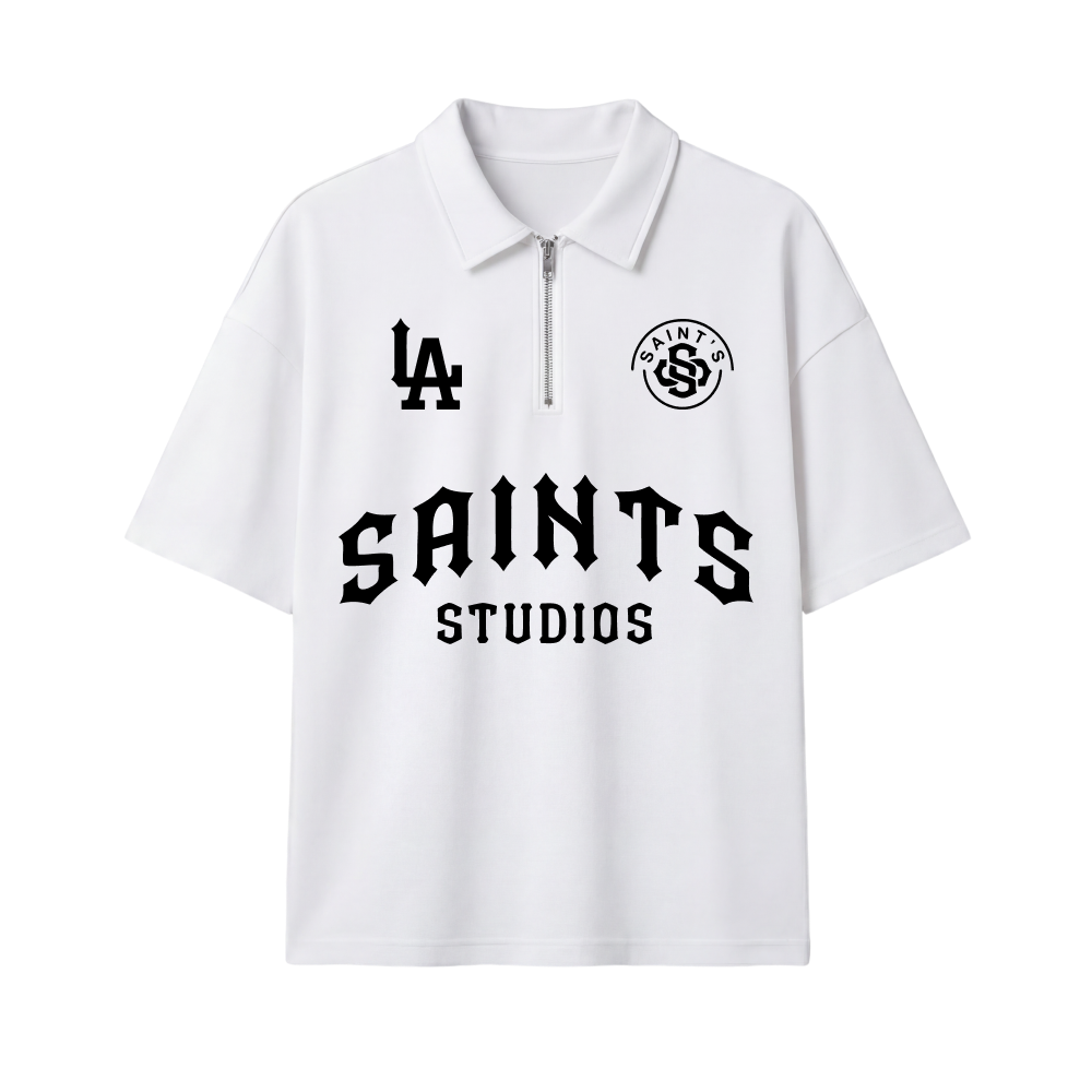 Saints Be Autyst Quater Zip White T-Shirt