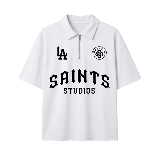 Saints Be Autyst Quarter Zip White T-Shirt