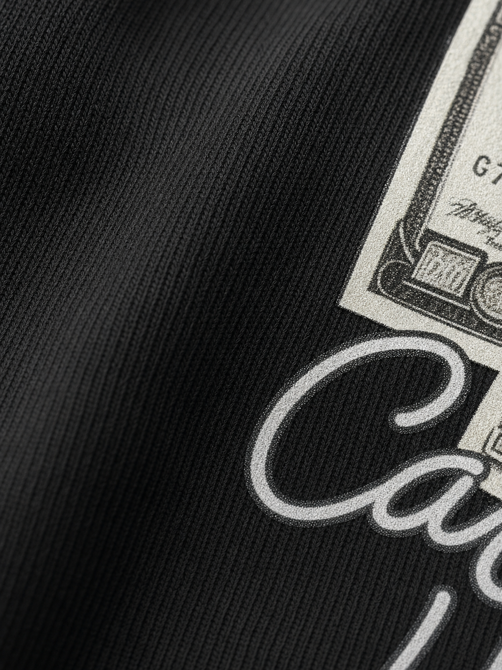 Money Can Buy Happiness Be Autyst Black T-Shirt – close-up detail