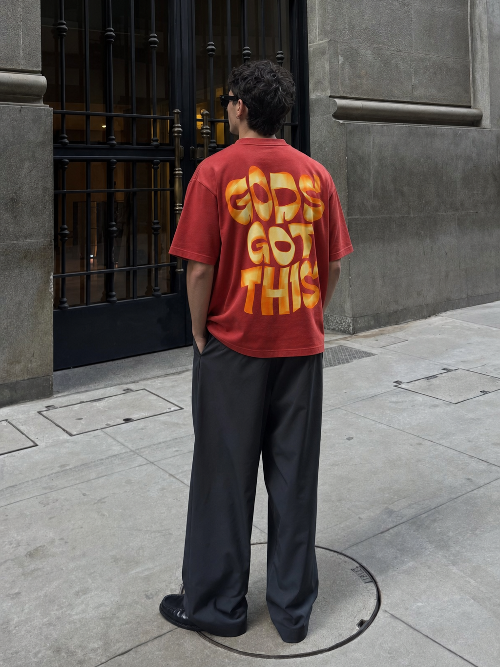 Be Autyts Faith Over Fear Red T-Shirt – model back