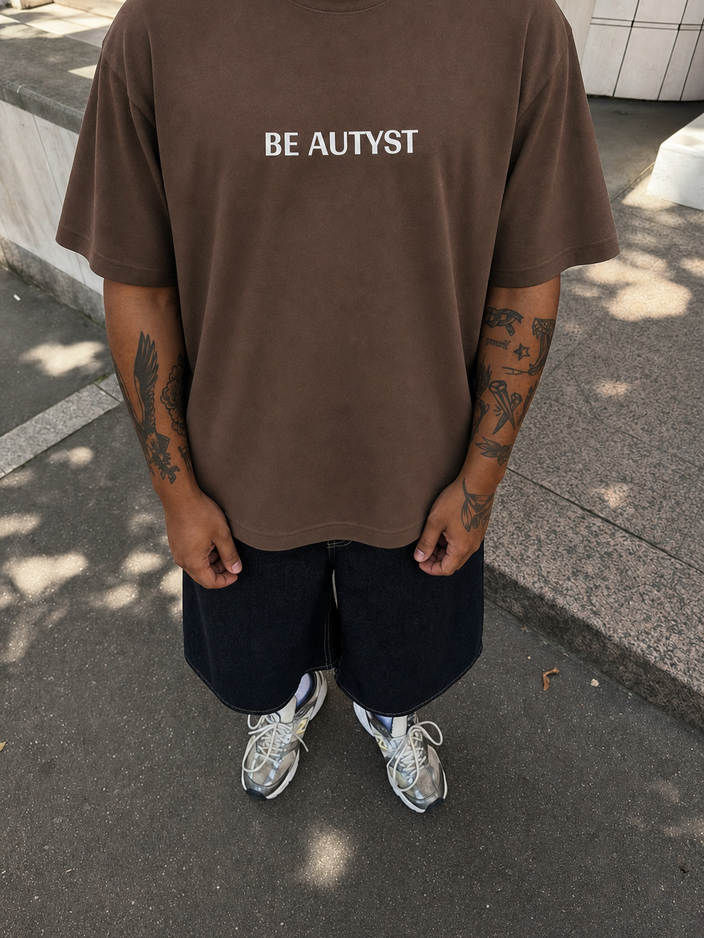 Be Autyst Brutal Truth Brown T-Shirt – model front