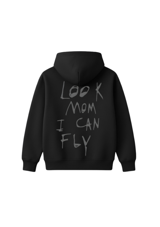 Look Mom I Can Fly Hoodie - Black