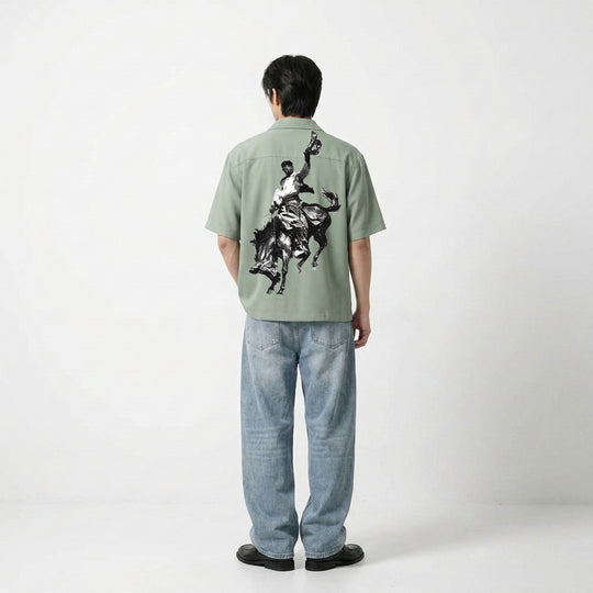 Defeat Be Autyst Sage Green Bowling Shirt