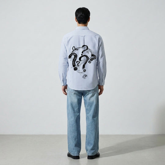 Question Mark Be Autyst Ice Blue Stripe Shirt