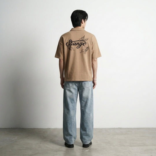 Strange Be Autyst Quarter Zip Sand T-Shirt