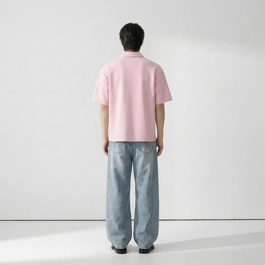 Be Autyst Raw Oversized Men Powder Pink Polo Quarter Zip T-Shirt Back
