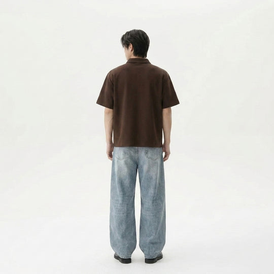 Be Autyst Raw Oversized Men Dark Brown Polo Quarter Zip T-Shirt