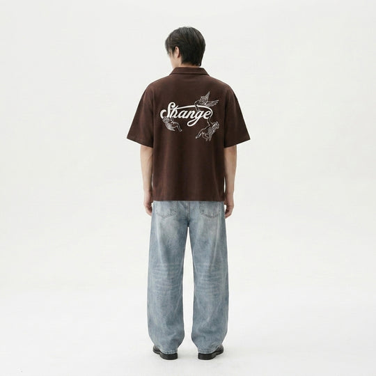 Strange Be Autyst Quarter Zip Brown T-Shirt