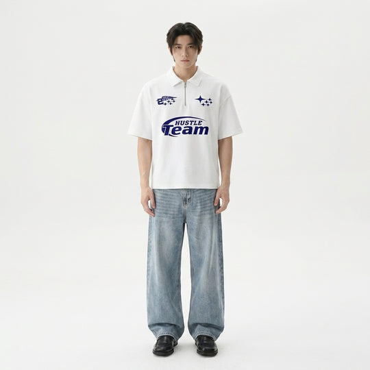 Hustle Team Be Autyst Quarter Zip White T-Shirt