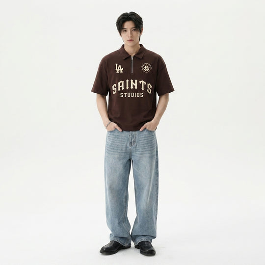 Saints Be Autyst Quarter Zip Brown T-Shirt