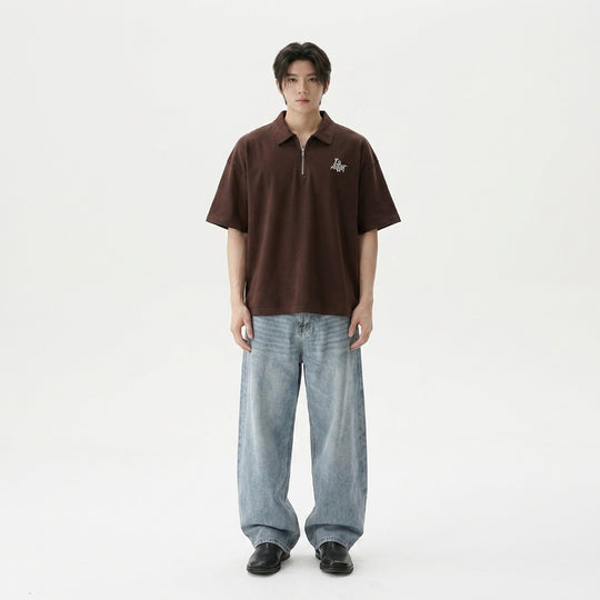 Strange Be Autyst Quarter Zip Brown T-Shirt